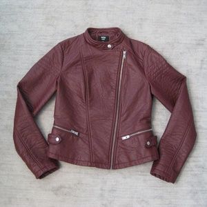 Burgundy Faux-Leather Jacket With Silver Accents